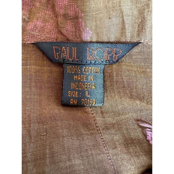 PAUL ROPP Women's One Button Cotton Blouse/Jacket Brown/Pink Size Large - Picture 2 of 15